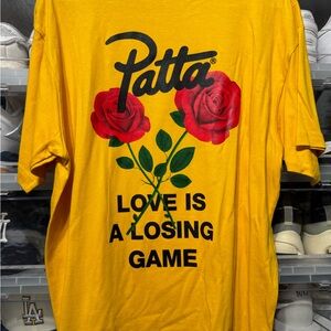 Patta Yellow Tee with Red Roses and Black Text